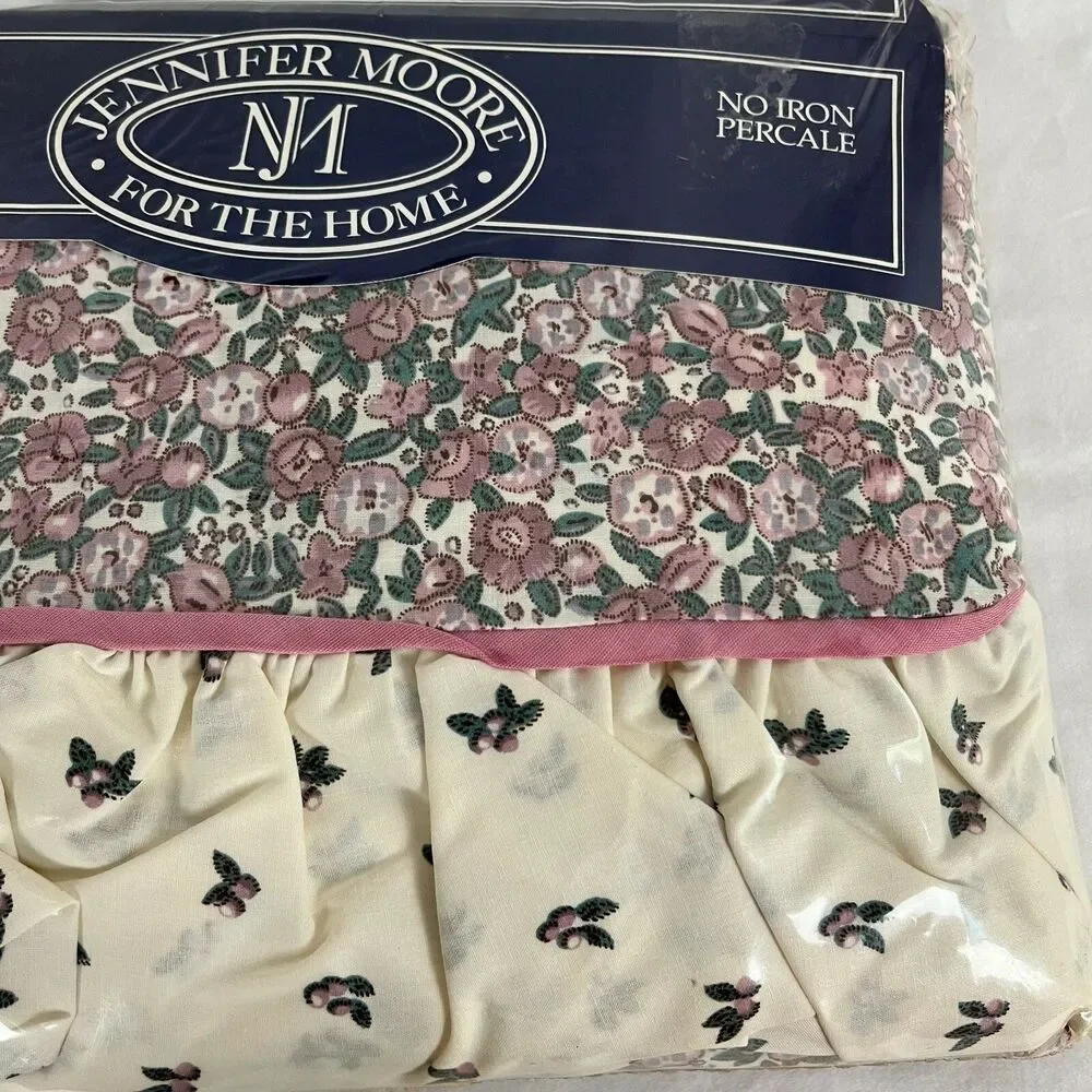 Twin Bedding Sheet Set Cottage Chic & Shabby Floral Pink Print w/Ruffles NIP VTG